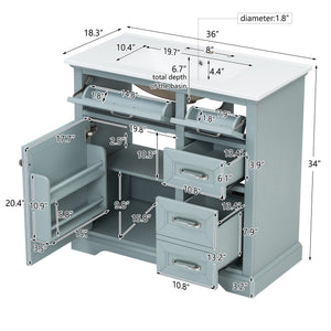 English Elm 36" Modern Grey Bathroom Vanity with Ceramic Undermount Sink, Soft-Close, Tip-Out Drawers & Storage Excellence W2896P318471
