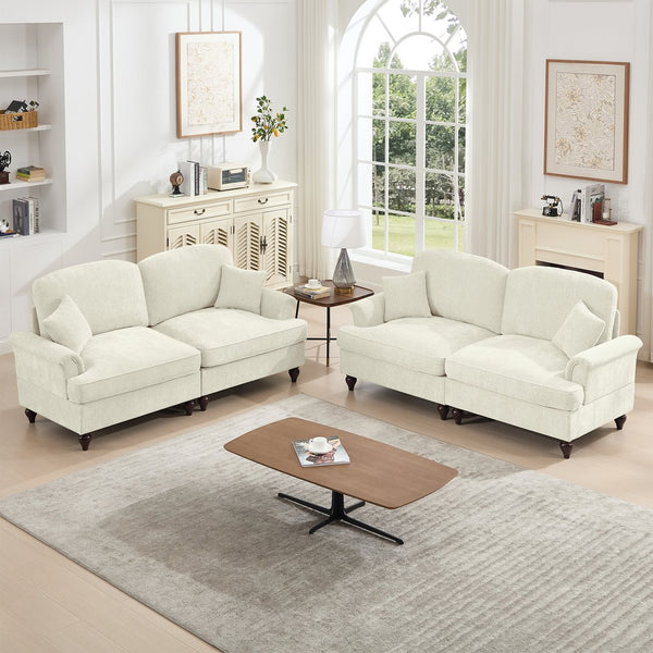 English Elm Classic 2-Piece Modular Couch Set - Flared Arms, Removable Skirts, Chenille Upholstery, Beige White W3041S00232