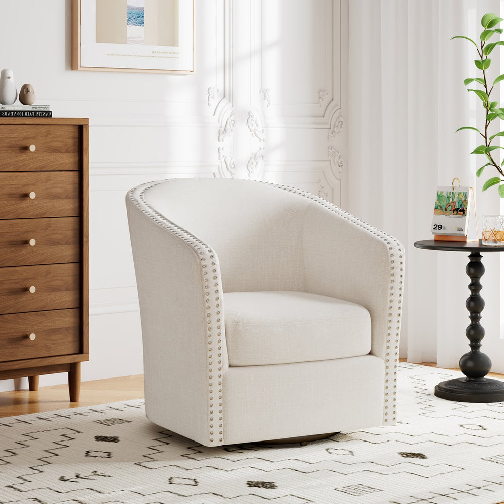 English Elm Christopher Knight Home® - SWIVEL Club Chair in Linen with Double Nailhead Trim, Cozy Tub Design, Iron Legs, No Assembly Required Wheat 68404.00WHEAT
