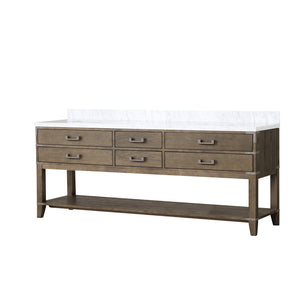 English Elm Grey Oak Double Bath Vanity With Carrara Marble Top - Spacious 84" Design, Soft-Close Drawers & Storage B2731P260381