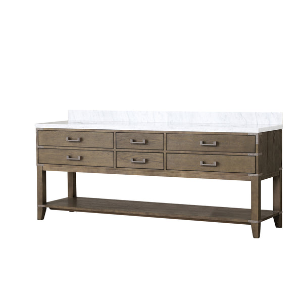 English Elm Grey Oak Double Bath Vanity With Carrara Marble Top - Spacious 84" Design, Soft-Close Drawers & Storage B2731P260381