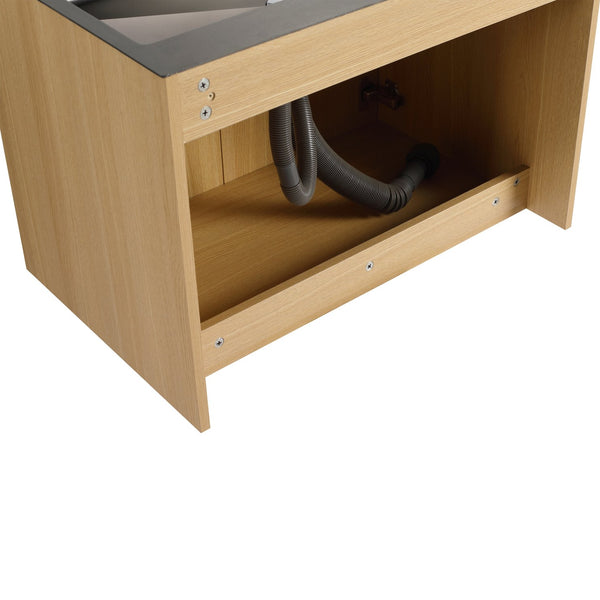 English Elm 28" Wall Mounted Bathroom Vanity with Gun-Gray Stainless Sink, Soft-Close Doors, Plywood, Oak Finish, KD W999P376889