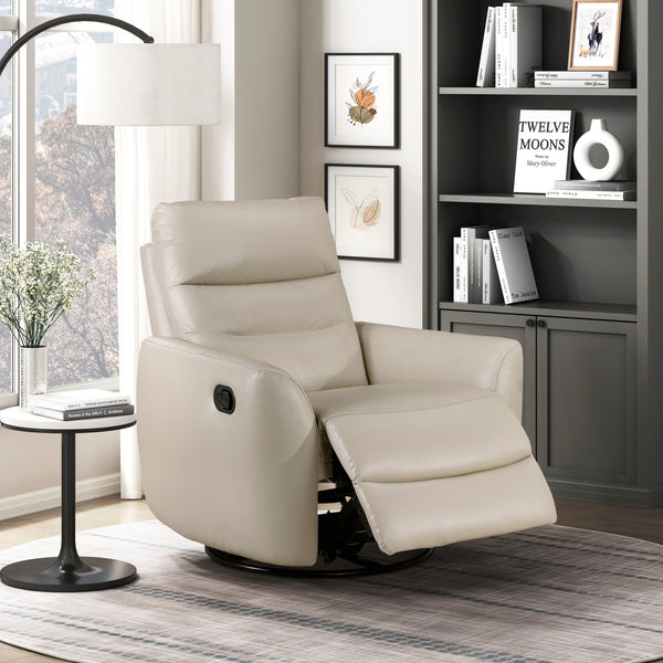 English Elm Luxurious swivel glider recliner chair with top-grain leather, plush foam over coils and sturdy frame taupe 36 L x 30.5 W x 26 H B011P395598