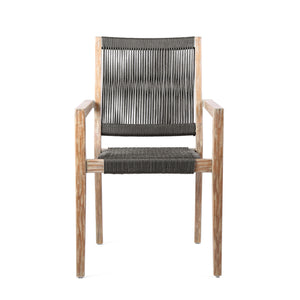English Elm Madsen Eucalyptus Wood Dining Chairs Set of 2 — Tall Back Charcoal Rope, Gray Teak Finish, UV-Resistant Comfort B2736P354402