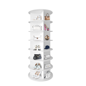 English Elm 7 Tier Rotating Shoe Rack Tower 360° Spinning Organizer Holds 28 Pairs, Space-Saving White Carousel W2641P242582
