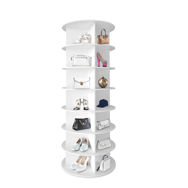 English Elm 7 Tier Rotating Shoe Rack Tower 360° Spinning Organizer Holds 28 Pairs, Space-Saving White Carousel W2641P242582