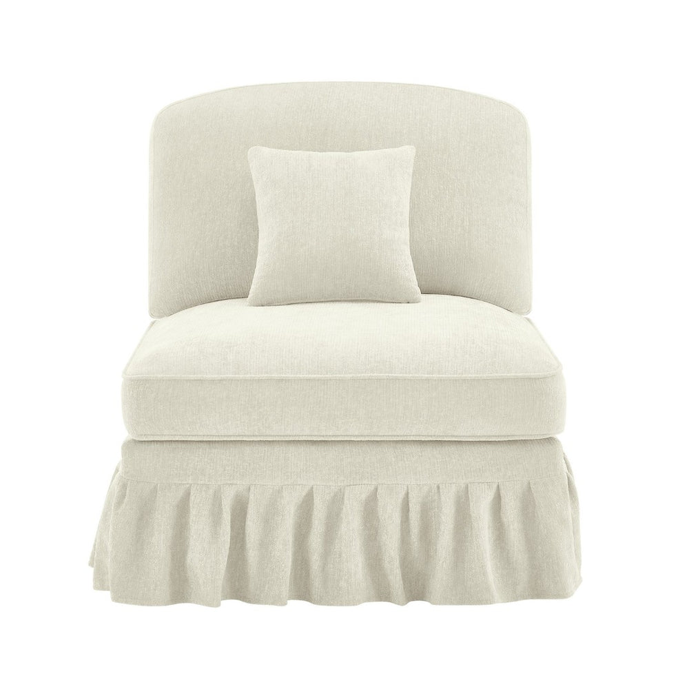 English Elm Armless Chenille Sofa Sculptural Spindle Legs Silver Thread Upholstery Living Room Beige+White W3041P332622
