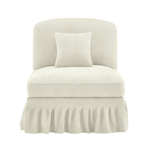English Elm Armless Chenille Sofa Sculptural Spindle Legs Silver Thread Upholstery Living Room Beige+White W3041P332622