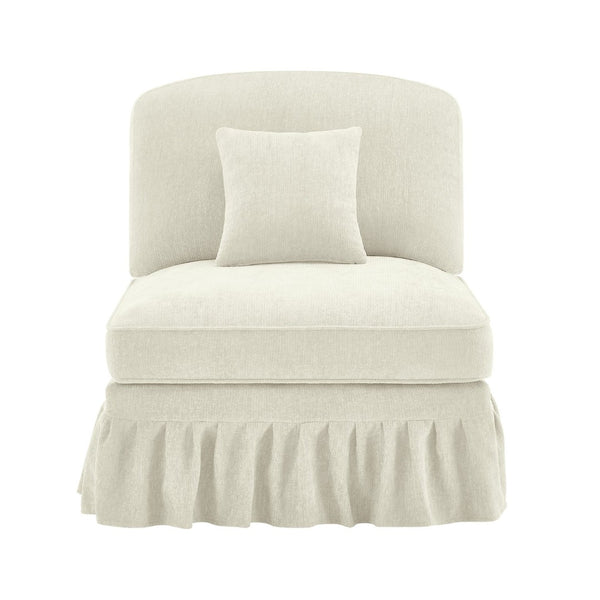 English Elm Armless Chenille Sofa Sculptural Spindle Legs Silver Thread Upholstery Living Room Beige+White W3041P332622
