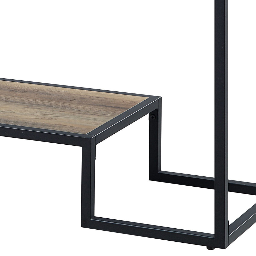 English Elm Idella Rustic Oak Sofa Table with Black Metal Frame, 2 Storage Shelves, Industrial KD Design B2726P272322