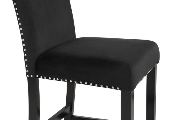 English Elm 5Pc Counter Height Dining Set – Chic White Faux Marble Table & Elegant Black Velvet Chairs For Stylish Dining B011P243224