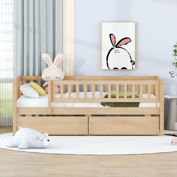 English Elm Twin Pine Wood Daybed with Storage Drawers for Guest Room or Studio Space Natural WF301864AAN