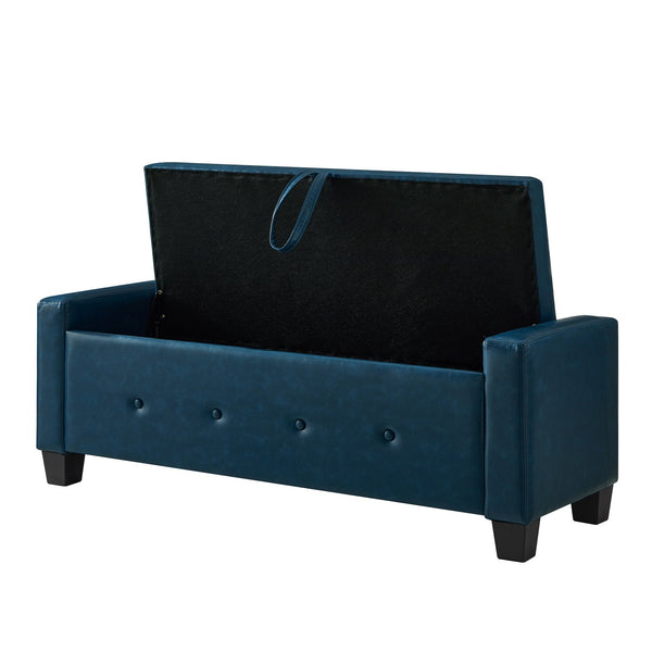 English Elm 48" Storage Ottoman Bench with Tufted Faux Leather Upholstery, Solid Wood Frame & 300lb Capacity Blue W1097P338780