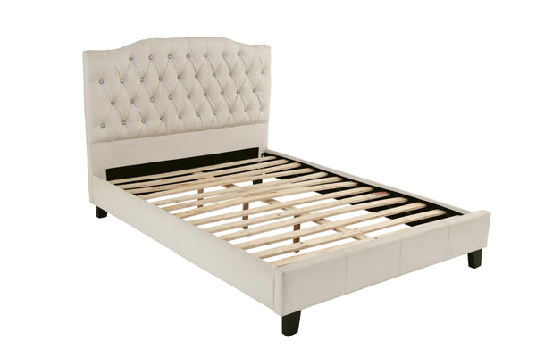 English Elm Gorgeous Arched Tufted Faux Leather Queen Bedframe with Diamond Headboard Trim and Modern Elegance Beige,Off White 59 L x 45 W x 6 H B011S02010