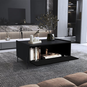 English Elm Coffee Modern engineered wood coffee table with one shelf, sturdy legs, compact storage solution, eco-friendly compliant Black 33.46 L x 23.62 W x 2.76 H B097P250877