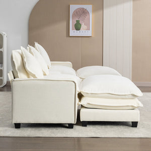 English Elm 111" Sectional Sofa Chenille Upholstered with Removable Ottoman, USB Ports, Cup Holders & Storage Box Beige N719S001480A