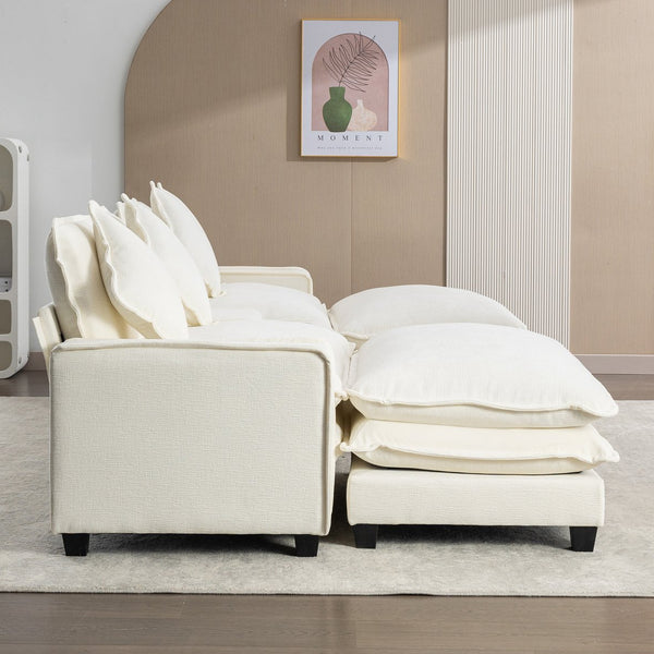 English Elm 111" Sectional Sofa Chenille Upholstered with Removable Ottoman, USB Ports, Cup Holders & Storage Box Beige N719S001480A