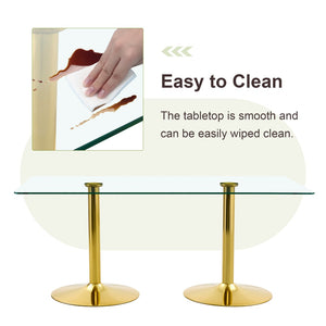 English Elm Table and Chair Set 12 Piece Tempered Glass Dining with Gold Metal Legs Modern Transparent,White+Gold W1151S04773