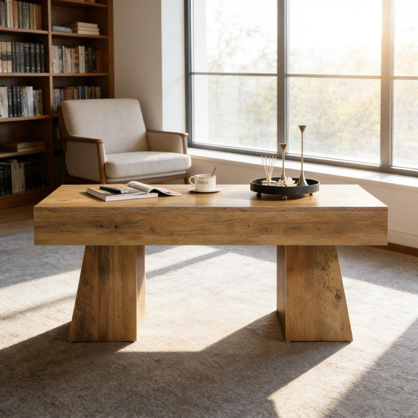 English Elm Wooden Rustic Mdf Coffee Table Open Base Rectangular Design for Living Room Decor T3971P449559