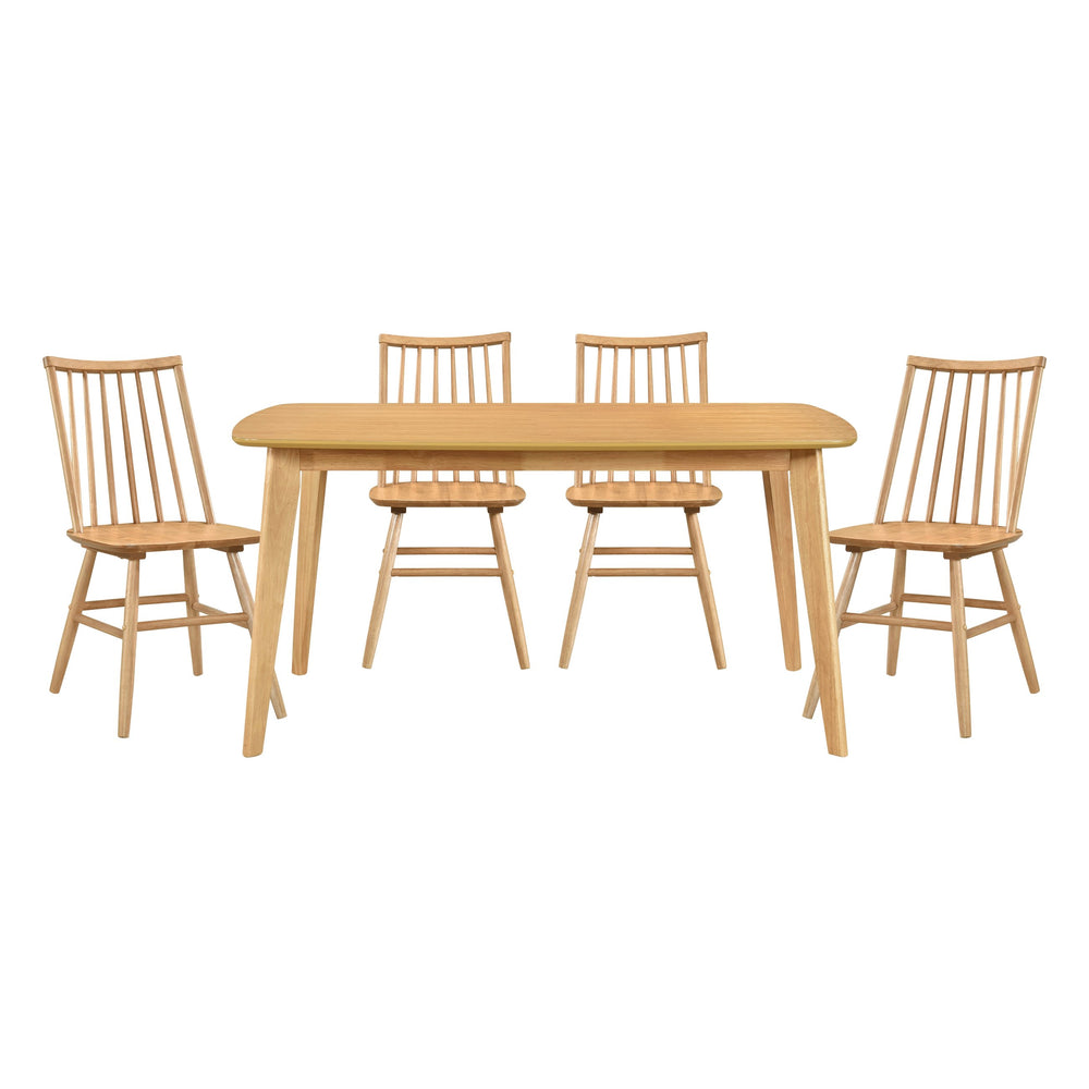 English Elm Natural Oak 5pc Dining Set with Windsor Curved Back Chairs and 59.5" Table — Casual Kitchen Furniture, Easy Assembly B011S01499