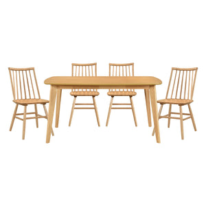 English Elm Natural Oak 5pc Dining Set with Windsor Curved Back Chairs and 59.5" Table — Casual Kitchen Furniture, Easy Assembly B011S01499