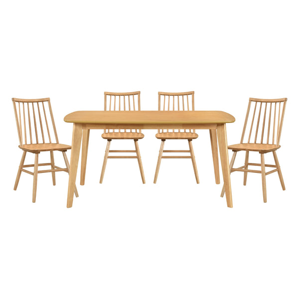 English Elm Natural Oak 5pc Dining Set with Windsor Curved Back Chairs and 59.5" Table — Casual Kitchen Furniture, Easy Assembly B011S01499