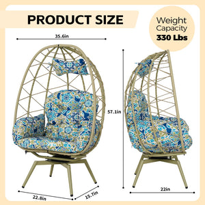 English Elm Oversized Swivel Rattan Egg Chair with Plush Cushion for Patio or Indoor Lounge T5880P501009