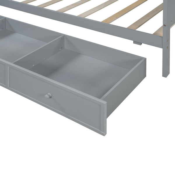 English Elm Twin Size Multifunctional Wooden Daybed With Usb Ports, Desk & 3 Storage Drawers In Gray Finish N820S00017E-GIGA