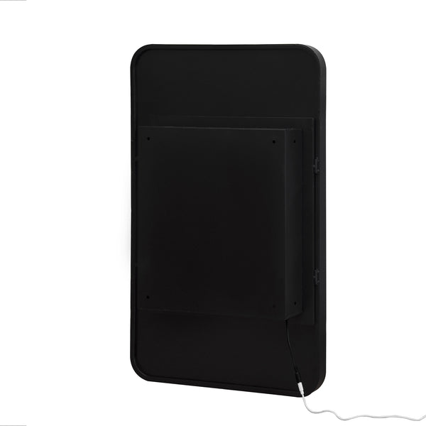 English Elm Rectangle LED Medicine Cabinet Mirror with Soft Touch Light, Magnetic Accessories, Tempered Shelves, Wall-Mounted Storage Black W688P210792