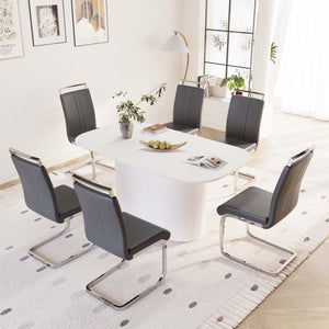 English Elm 63 Modern Cream Mdf Dining Table & 6 Pu Armless Chairs Set - Stylish, Durable, Easy Assembly For Home W2189S00676