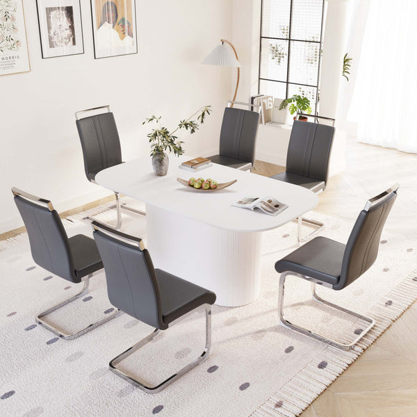 English Elm 63 Modern Cream Mdf Dining Table & 6 Pu Armless Chairs Set - Stylish, Durable, Easy Assembly For Home W2189S00676