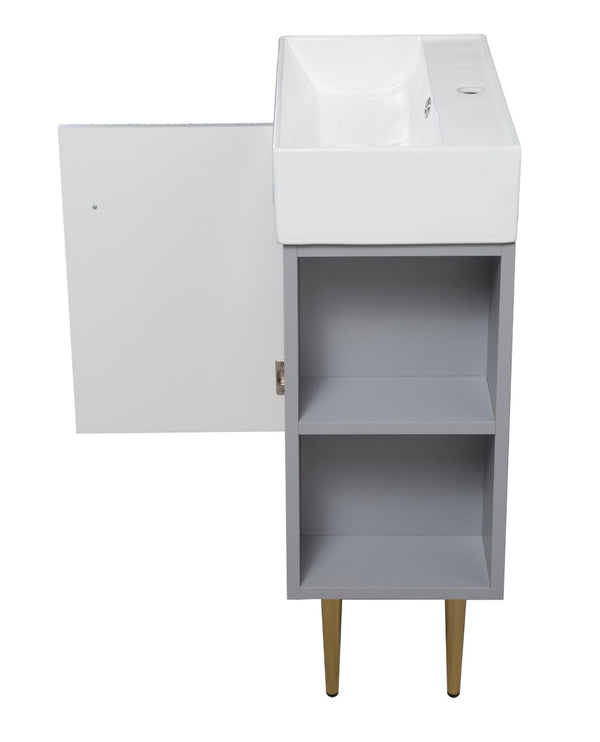 English Elm 21.6" Matte Grey Bathroom Vanity with Open Shelf Gold Hardware Soft Close Door W1573P224396