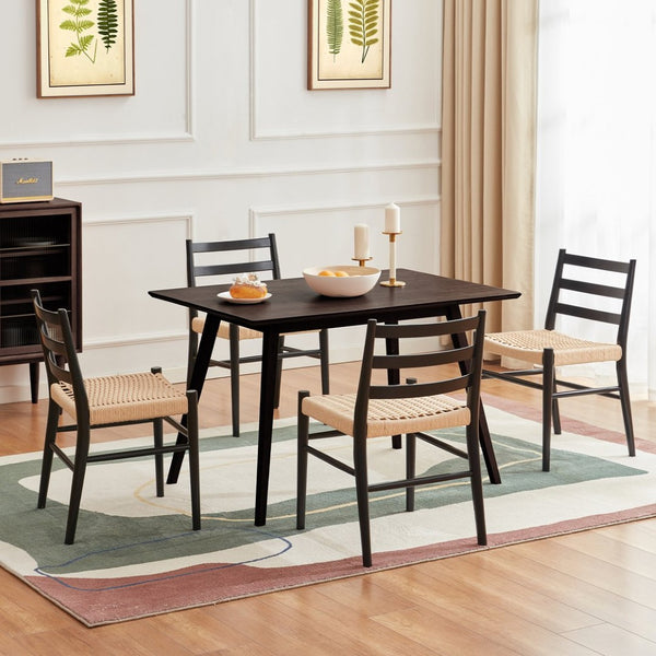 English Elm Dining Chairs with Handwoven Rope Seats and Iron Frame Mid Century Modern Set of 2 Beige,Black T3623P431448