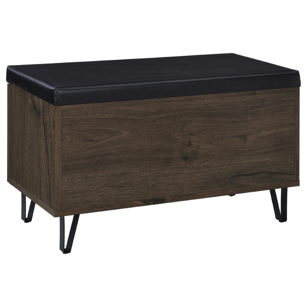 English Elm Astor Smoked Finish Entryway Bench with Drawer Open Shelving and Faux Leather Seat Oak B062P440402