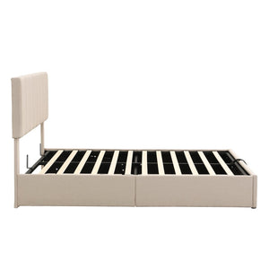 English Elm Queen Linen Upholstered Platform Bed with Hydraulic Lift Storage and Padded Headboard N708P201552A