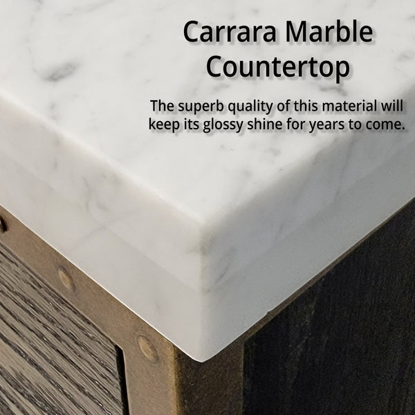 English Elm Grey Oak Double Bath Vanity With Carrara Marble Top - Spacious 84" Design, Soft-Close Drawers & Storage B2731P260381