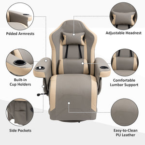 English Elm HOMCOM Grey PU Leather Recliner Armchair with 135° Recline, 360° Swivel, Cup Holder & Storage Pocket, Adjustable Headrest and Footrest W2225P173864