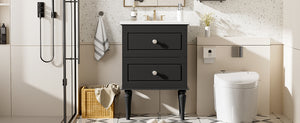 English Elm 24'' French-Style Bathroom Vanity with Ceramic Sink, Black Long Legs, 2 Drawers, Moisture-Resistant Elegance N710P195621B