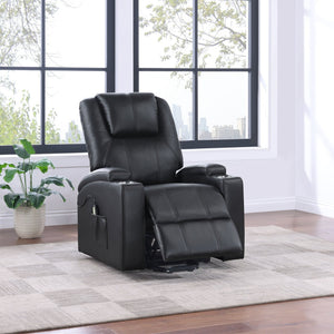 English Elm Macklin Faux Leather Power Lift Recliner with Heat Massage and Storage Pockets Black B062P466804