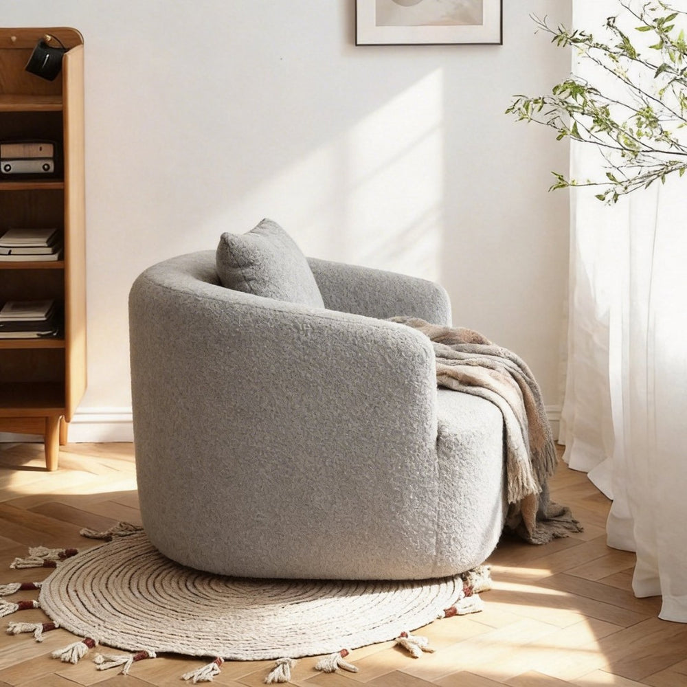 English Elm 360° 360 Swivel Teddy Velvet Accent Chair Plush Cocoon Seat for Living Room or Bedroom Light Gray W5385P433242