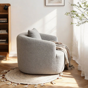 English Elm 360° 360 Swivel Teddy Velvet Accent Chair Plush Cocoon Seat for Living Room or Bedroom Light Gray W5385P433242
