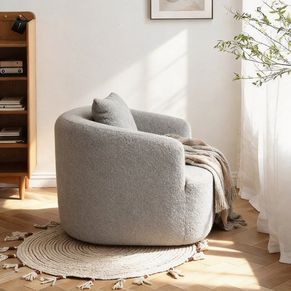 English Elm 360° 360 Swivel Teddy Velvet Accent Chair Plush Cocoon Seat for Living Room or Bedroom Light Gray W5385P433242