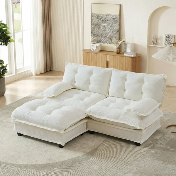 English Elm 77" Modular Cloud Sectional Chenille Couch Deep Lounge Seat with Ottoman for Living Room Beige W714S01675
