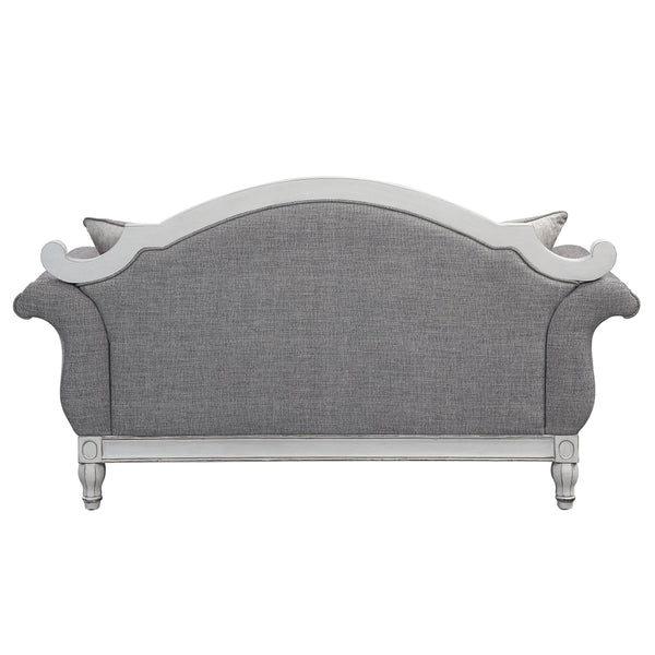 English Elm Florian Gray Fabric Loveseat with Antique White Frame, Button Tufted, 3 Pillows, Pocket Coil Support B2726P345942