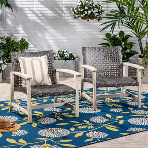 English Elm Christopher Knight Home® - HAMPTON Grey+Black Wood & Wicker Club Chairs Set of 2 — Handcrafted Acacia Frame, Mixed Black Wicker, Cozy 60397.00WTCLMBLK