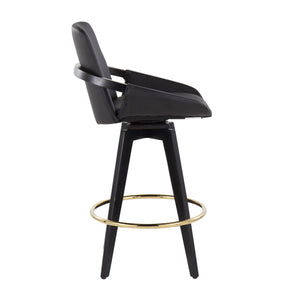 English Elm Cosmo Contemporary Counter Stools Set Of 2 - Stylish Black Wood & Gold Metal Footrest, Swivel Comfort B202S00207