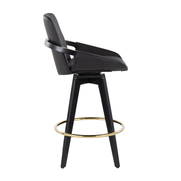 English Elm Cosmo Contemporary Counter Stools Set Of 2 - Stylish Black Wood & Gold Metal Footrest, Swivel Comfort B202S00207