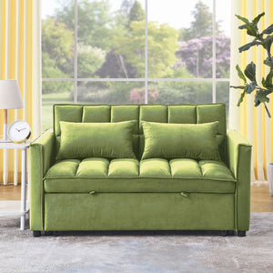 English Elm Sleeper Velvet Convertible Sofa Bed 3-in-1 Recliner 2-Seater Sectional with Pillows & Side Pockets Green W1853P255670