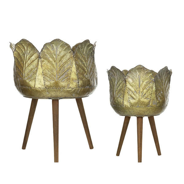 English Elm Set of 2 Distressed Zinc Planters with Tapered Fir Legs Vintage Industrial Style W2078P498308