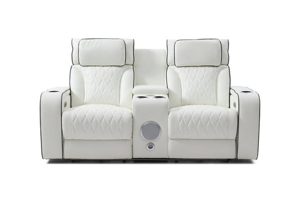 English Elm Lumin Power Reclining Loveseat with Led Lighting Bluetooth Speakers and Usb Ports White B078P497930